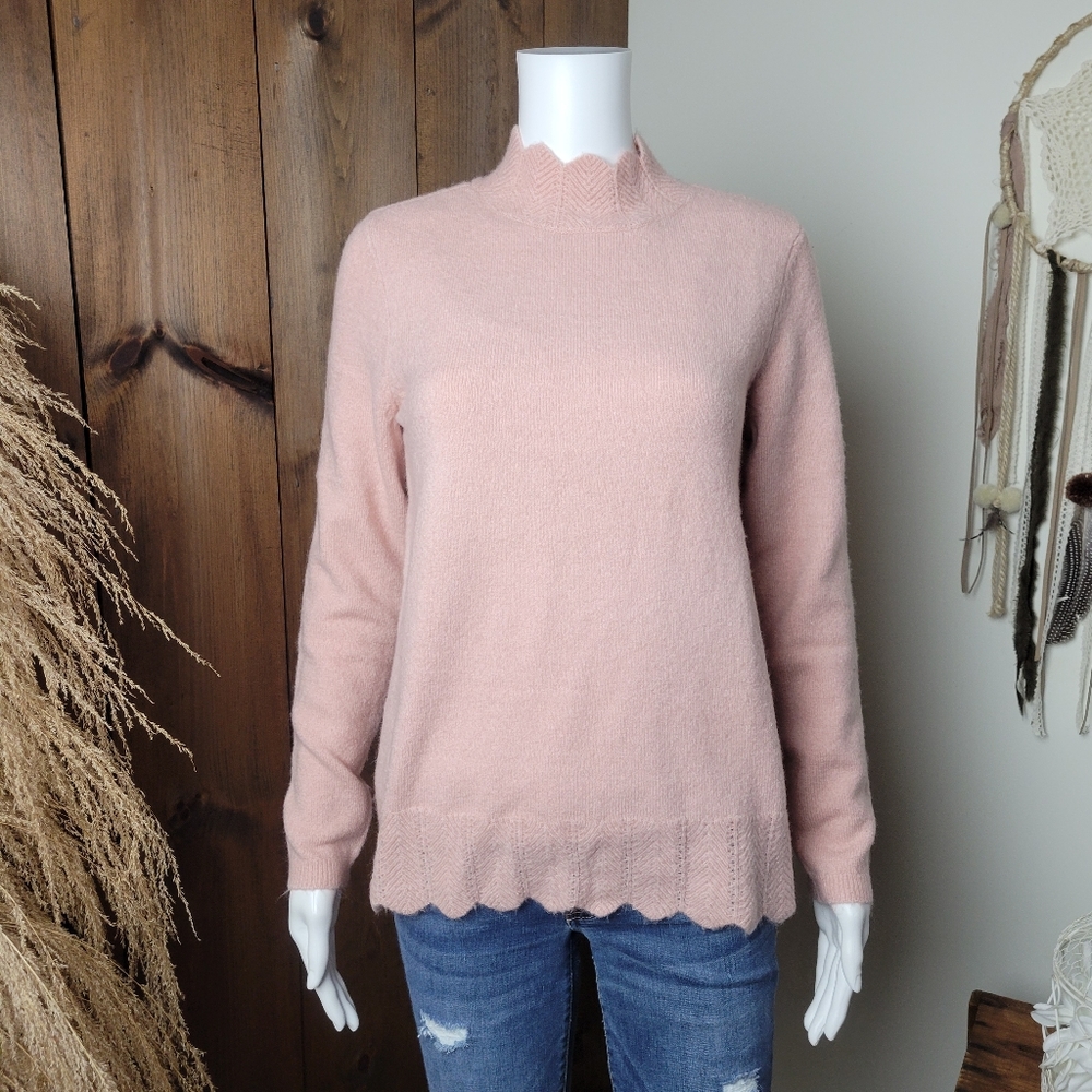 NWT Liz Claiborne Lace Stitch Scalloped Mock Neck Sweater in Dusty Pink